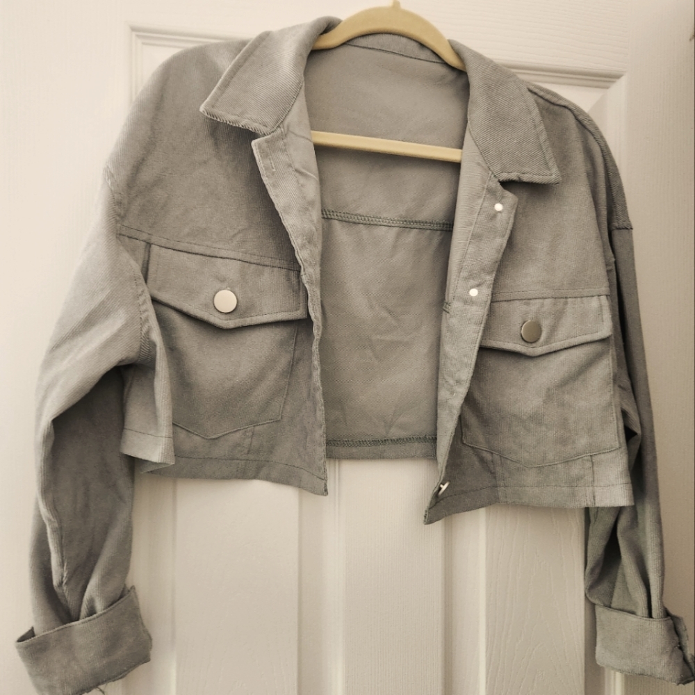 Light Sage Green Cropped Curduroy Jacket